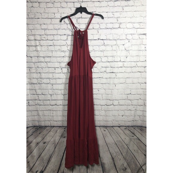 Caslon Dresses & Skirts - Caslon Women's Maxi Dress Halter Neck Tiered Knit Maroon Red XXL